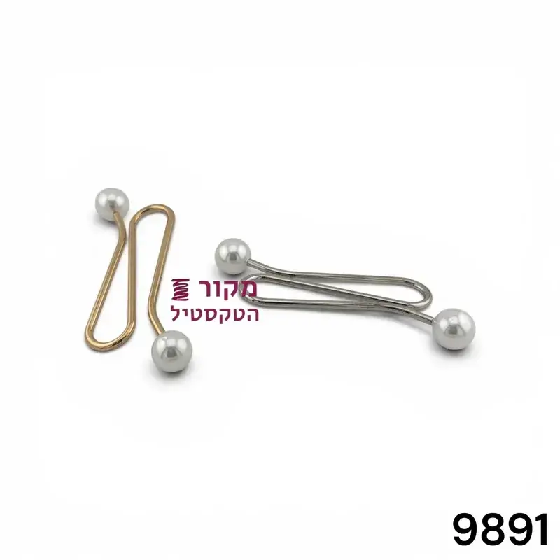 אבזם חיבור דקורטיבי מוארך עם פנינים בקצוות