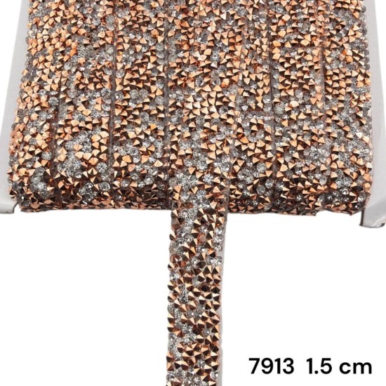 סרט אבנים רוז‑גולד כסוף פירמידלי עם דבק 1.5 ס״מ 7913