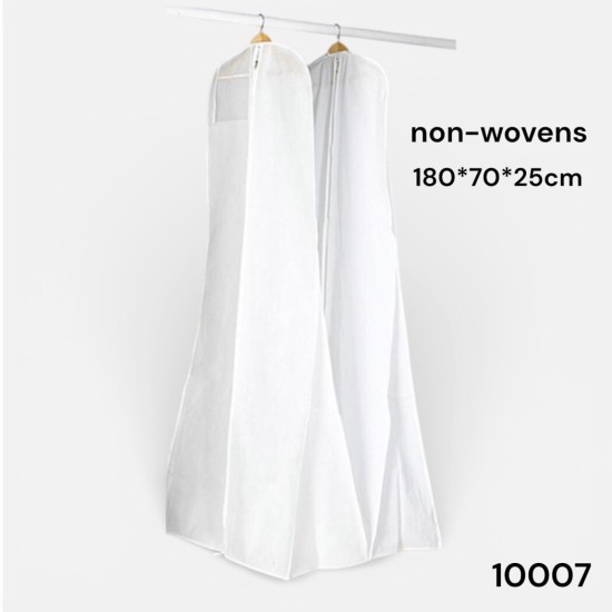כיסוי לשמלת כלה וערב non-woven 180×70×25 ס״מ – כיסוי נשיאה ואחסון לבן עם רוכסן |