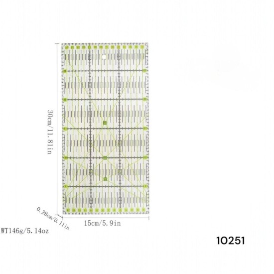 סרגל אקרילי מקצועי שקוף 15×30 ס”מ – דגם סימון ירוק