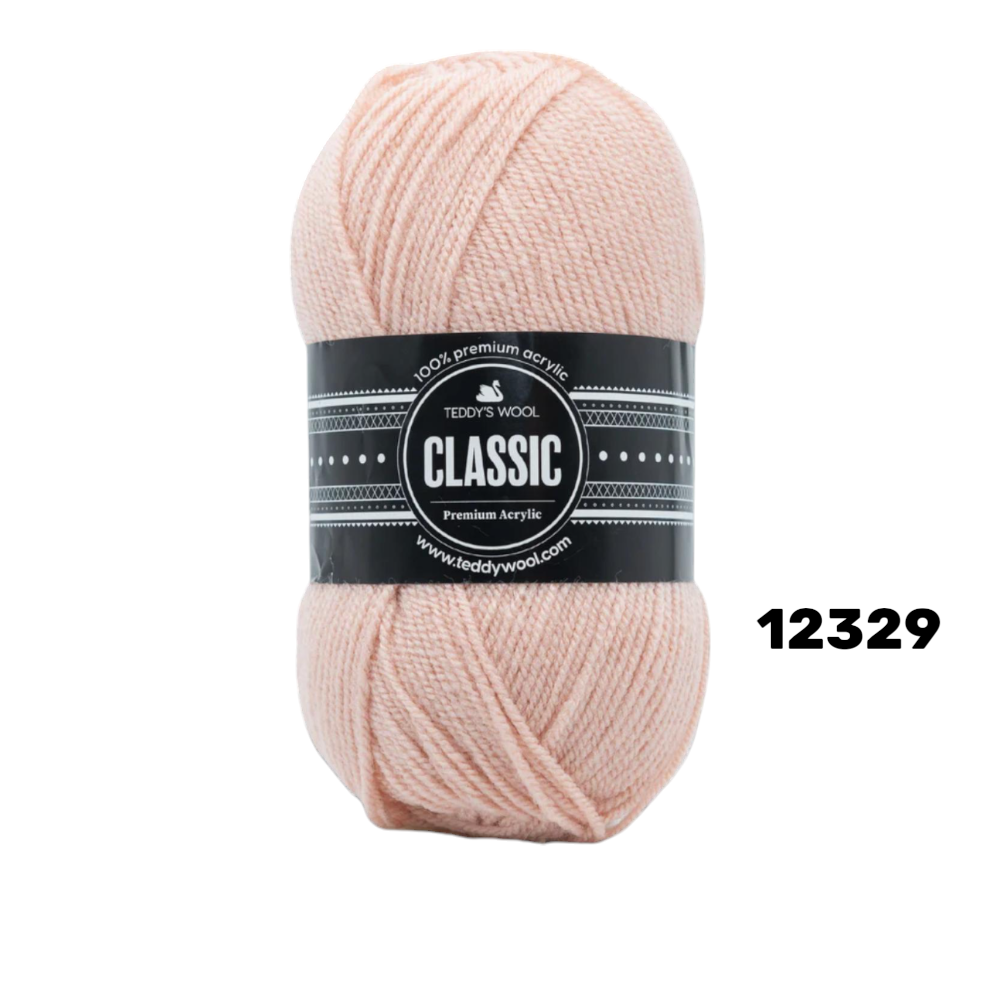 חוט סריגה Teddy's Wool CLASSIC צבע 12329 – ורוד סלמון בהיר / פודרה – 100% אקרילן פרימיום – 100 גרם / 220 מטר