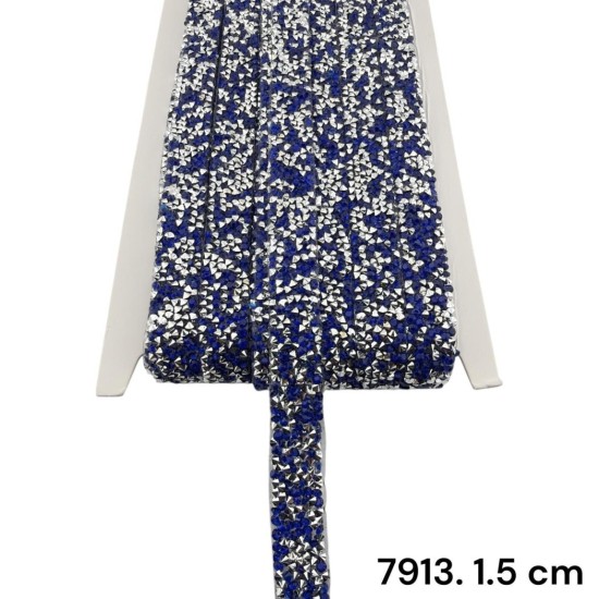 סרט אבנים מיקרו-קריסטל כחול וכסף גמיש 1.5 ס״מ 7913