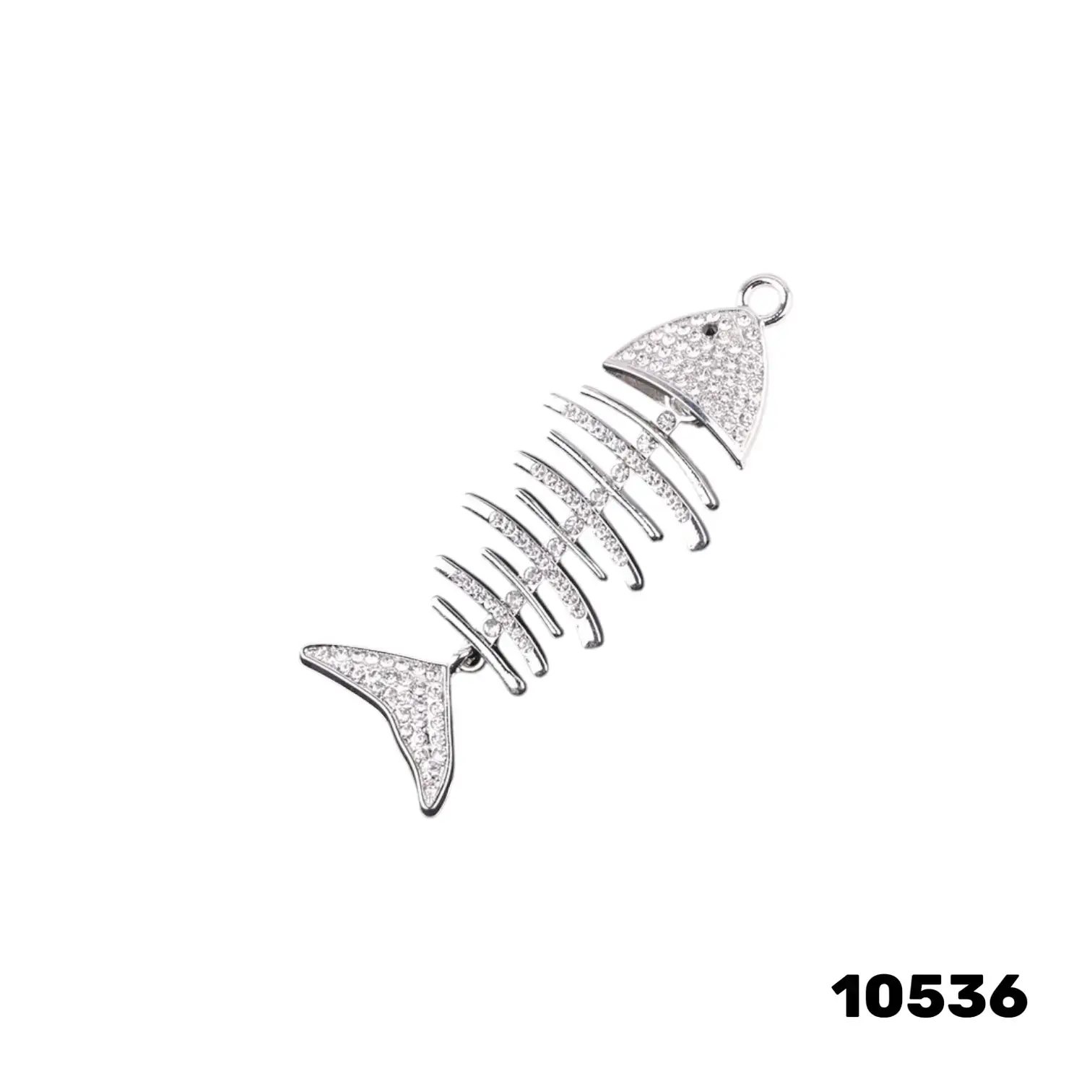 תליון שלד דג כסוף משובץ זירקונים