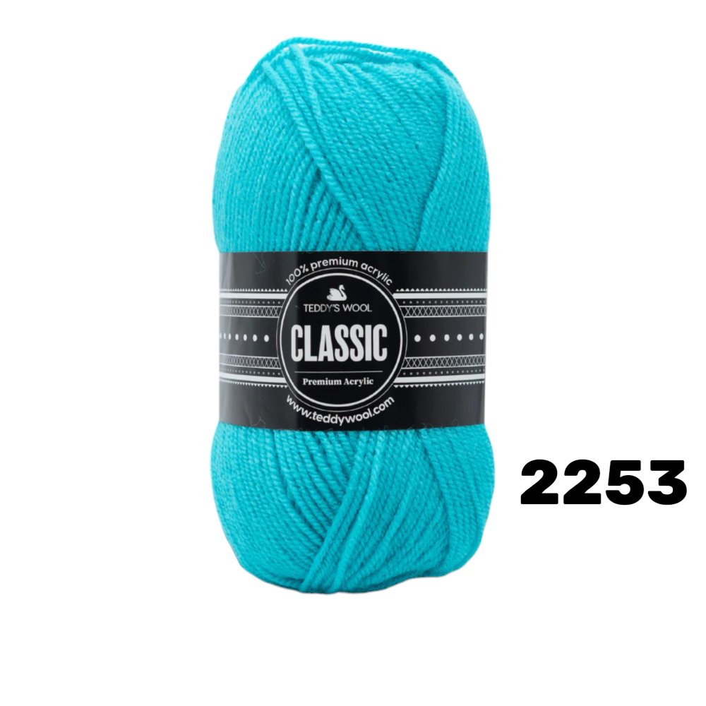 חוט סריגה Teddy's Wool CLASSIC צבע 2253 – טורקיז בהיר – 100% אקרילן פרימיום – 100 גרם / 220 מטר