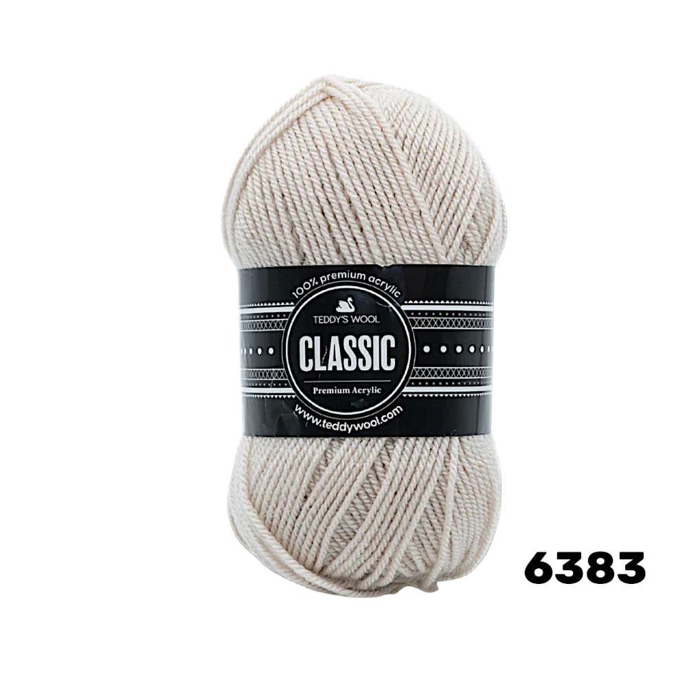חוטי צמר לסריגה – חוט Teddy's Wool CLASSIC צבע 6383 בז' אבן טבעי | 100% אקרילן פרימיום 100 גרם 220 מטר | משלוח מהיר
