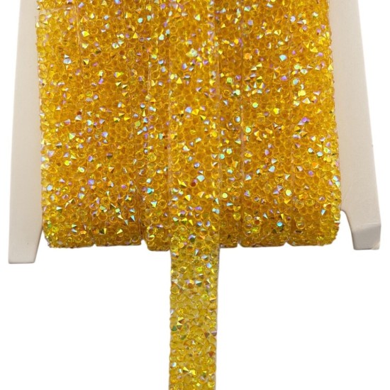 סרט אבנים מיקרו‑קריסטל צהוב הולוגרפי עם דבק 1.5 ס״מ 7913