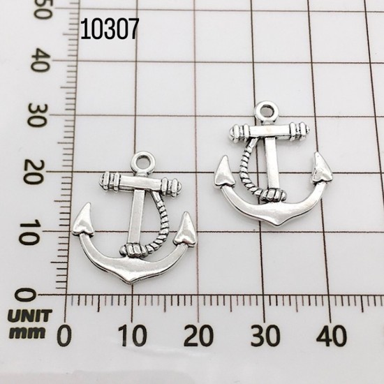 תליון מתכת עוגן עם חבל – כסף עתיק