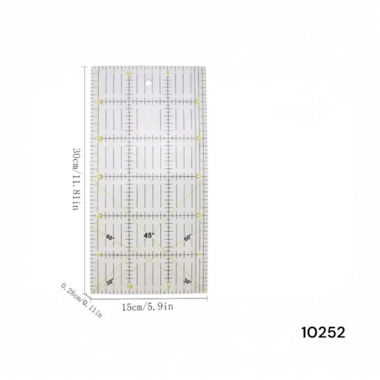סרגל אקרילי מקצועי שקוף 15×30 ס”מ – לחיתוך מדויק בתפירה ויצירה