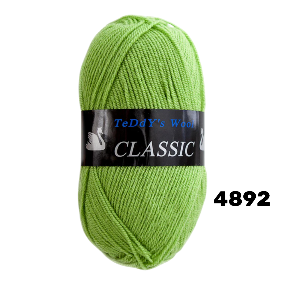 חוט סריגה Teddy's Wool CLASSIC צבע 4892 – ירוק ליים / ירוק תפוח – 100% אקרילן פרימיום – 100 גרם / 220 מטר