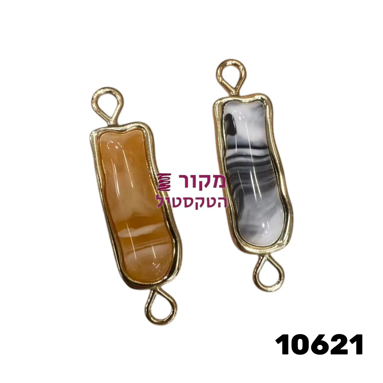תליון מחבר מלבן עם אבן למסגרות תכשיט ולקישוט בגדי ים – מסגרת זהב, 2 לולאות 