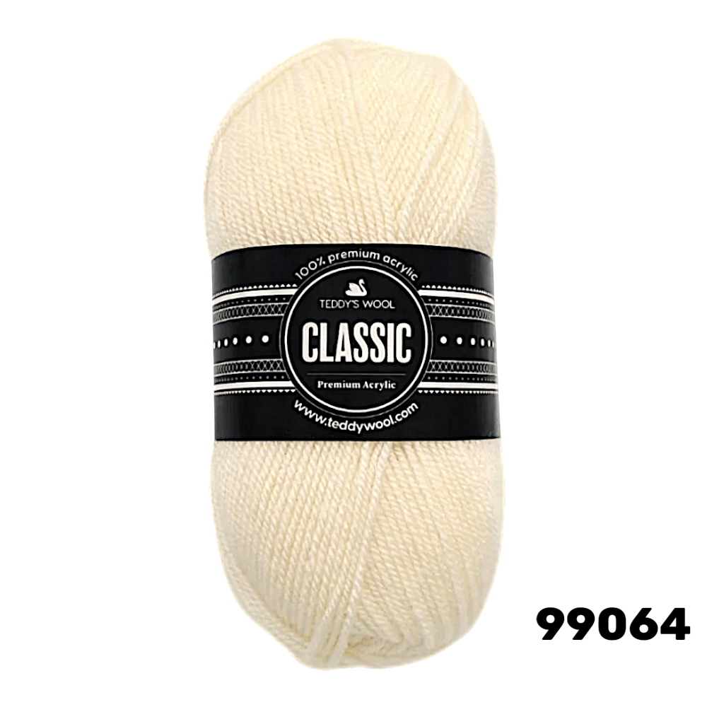 חוט סריגה Teddy's Wool CLASSIC – צבע 99064 קרם/שמנת – 100% אקריליק פרימיום – 100 גרם / 220 מטר