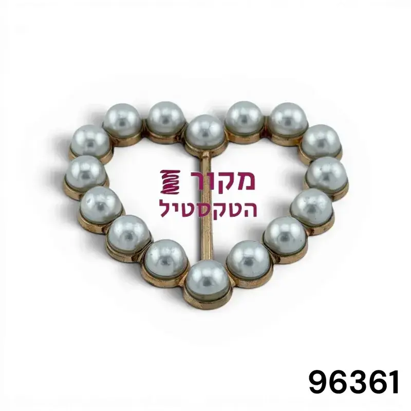 אבזם לב משובץ פנינים דקורטיביות לשמלות וחגורות
