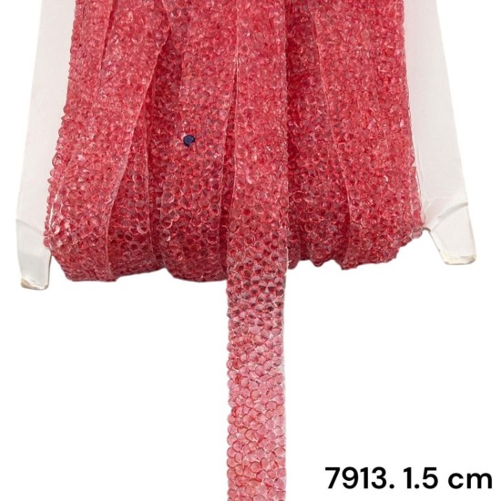 סרט אבנים מיקרו-קריסטל ורוד שקוף עם דבק 1.5 ס״מ 7913