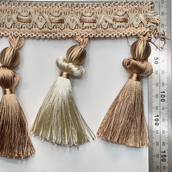 פרנז גדילים דקורטיבי בגווני שמנת וזהב – 12 ס״מ דגם9866