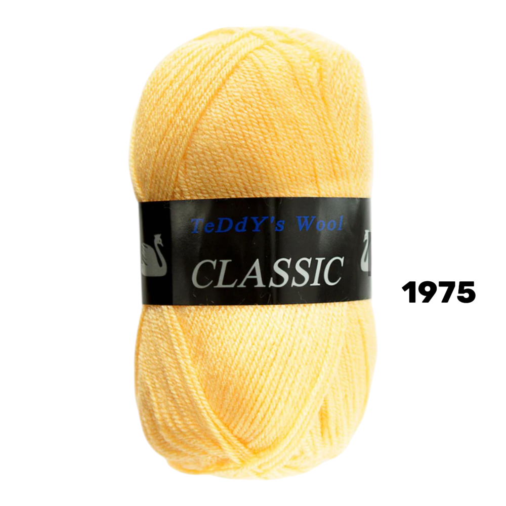 חוט סריגה Teddy's Wool CLASSIC צבע 1975 – צהוב פסטל / וניל – 100% אקרילן פרימיום – 100 גרם / 240 מטר