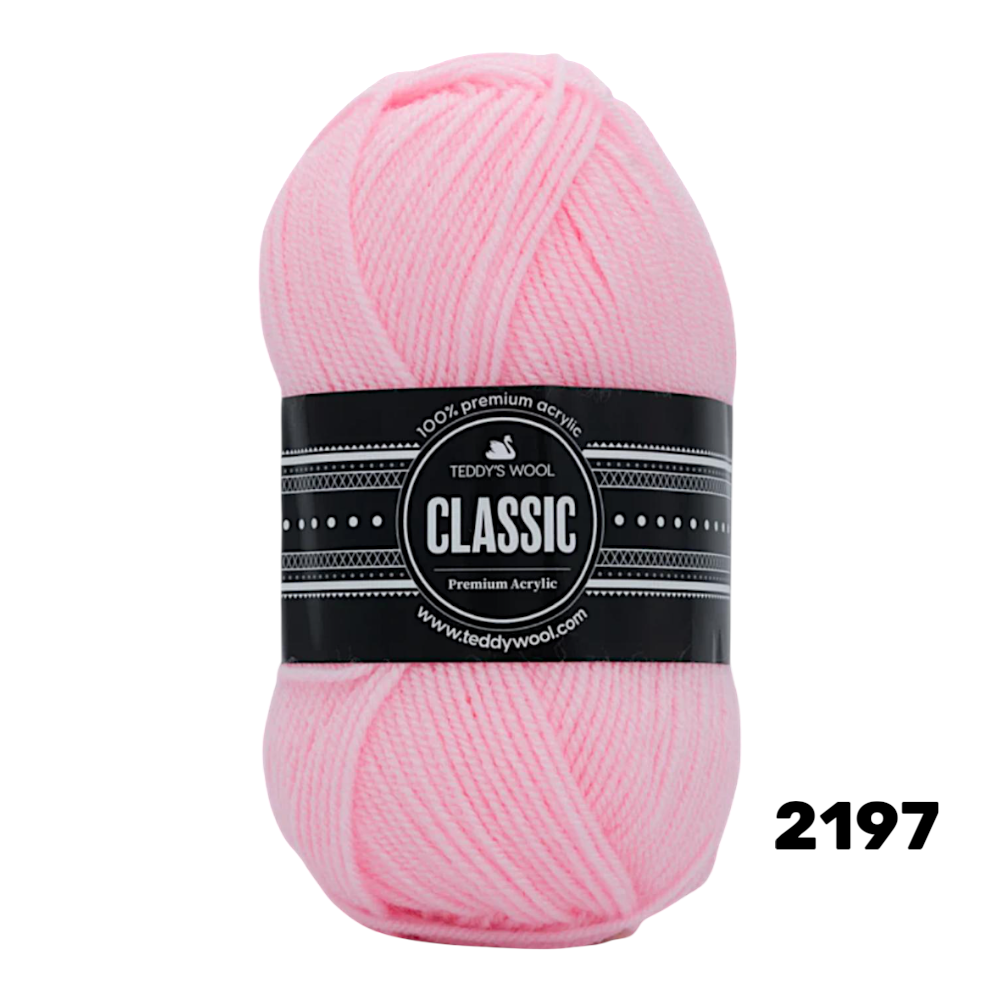 חוט סריגה Teddy's Wool CLASSIC צבע 2197 – ורוד תינוק בהיר – 100% אקרילן פרימיום – 100 גרם / 240 מטר