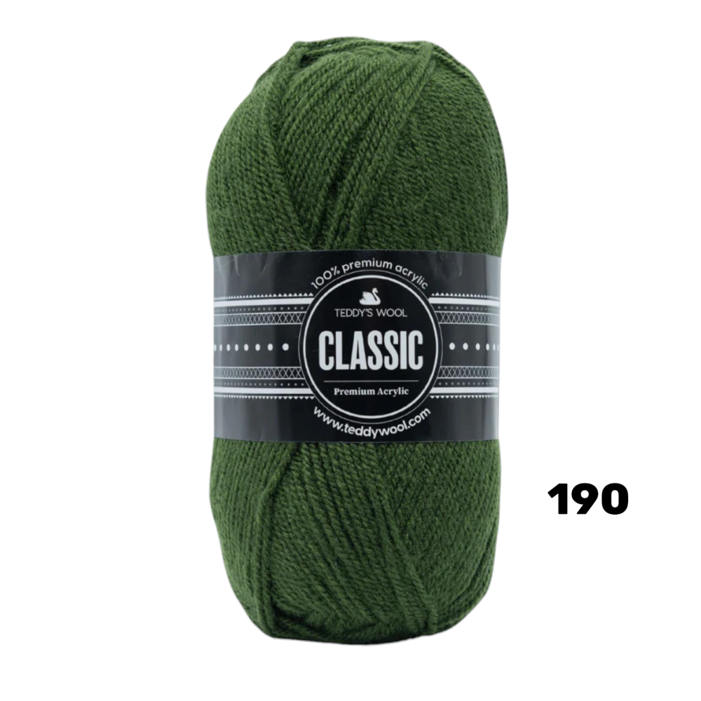 חוט סריגה Teddy's Wool CLASSIC צבע 190 – ירוק בקבוק / ירוק כהה – 100% אקרילן פרימיום – 100 גרם / 240 מטר