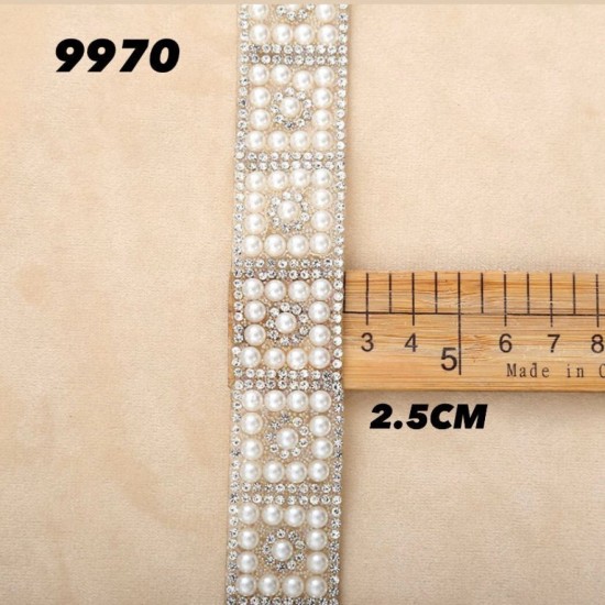 סרט פנינים וקריסטלים רוחב 2.5 ס״מ