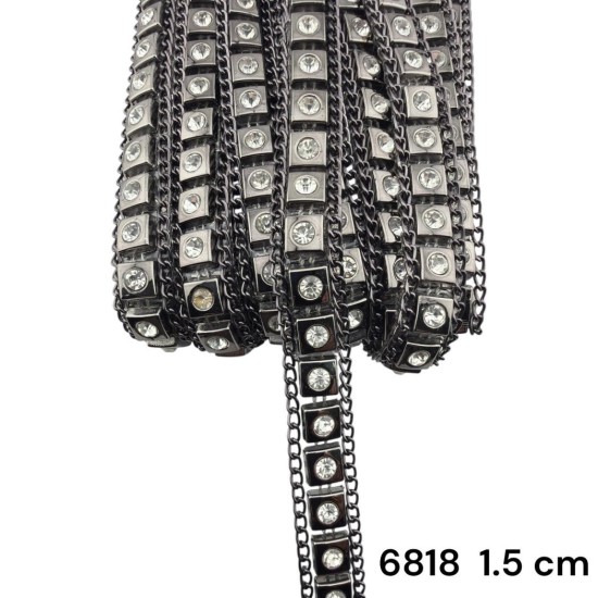 סרט מתכת שחור עם אבני קריסטל שקופות 1.5 ס״מ 6818