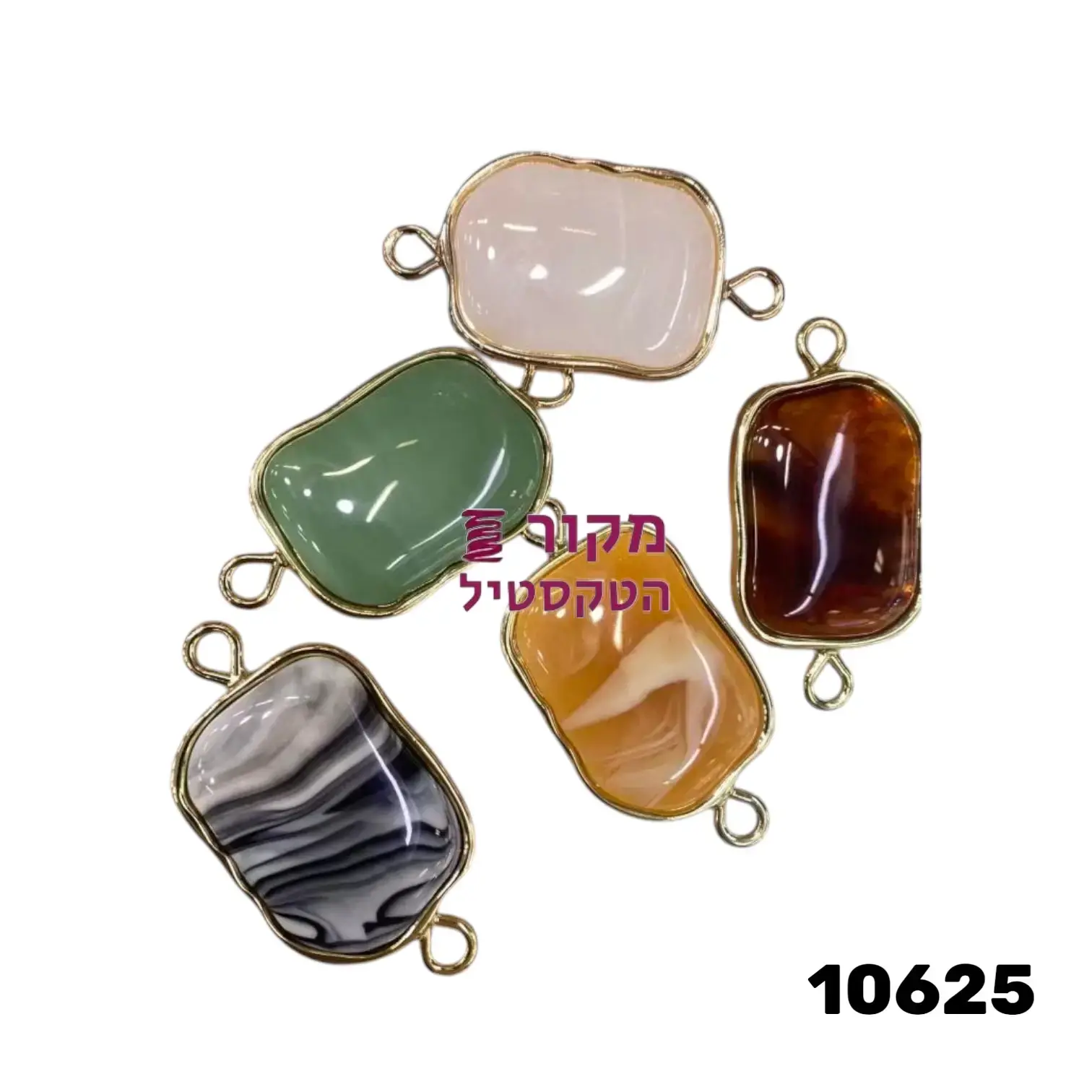 תליון מחבר אבן מלבני צבעוני למסגרות תכשיט ולקישוט בגדי ים – מסגרת זהב, 2 לולאות 