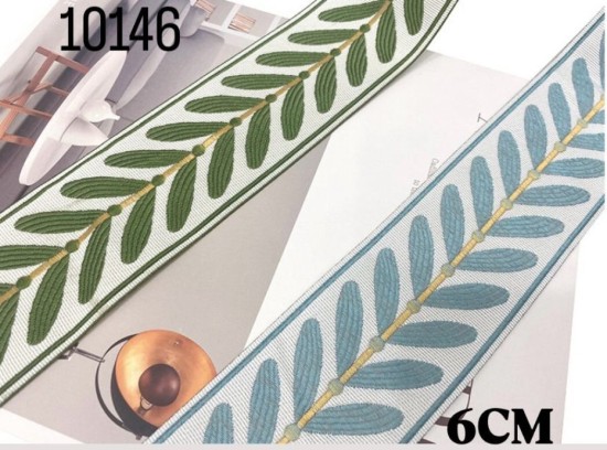 סרט קישוט רקום עם עלים – רוחב 6 ס״מ