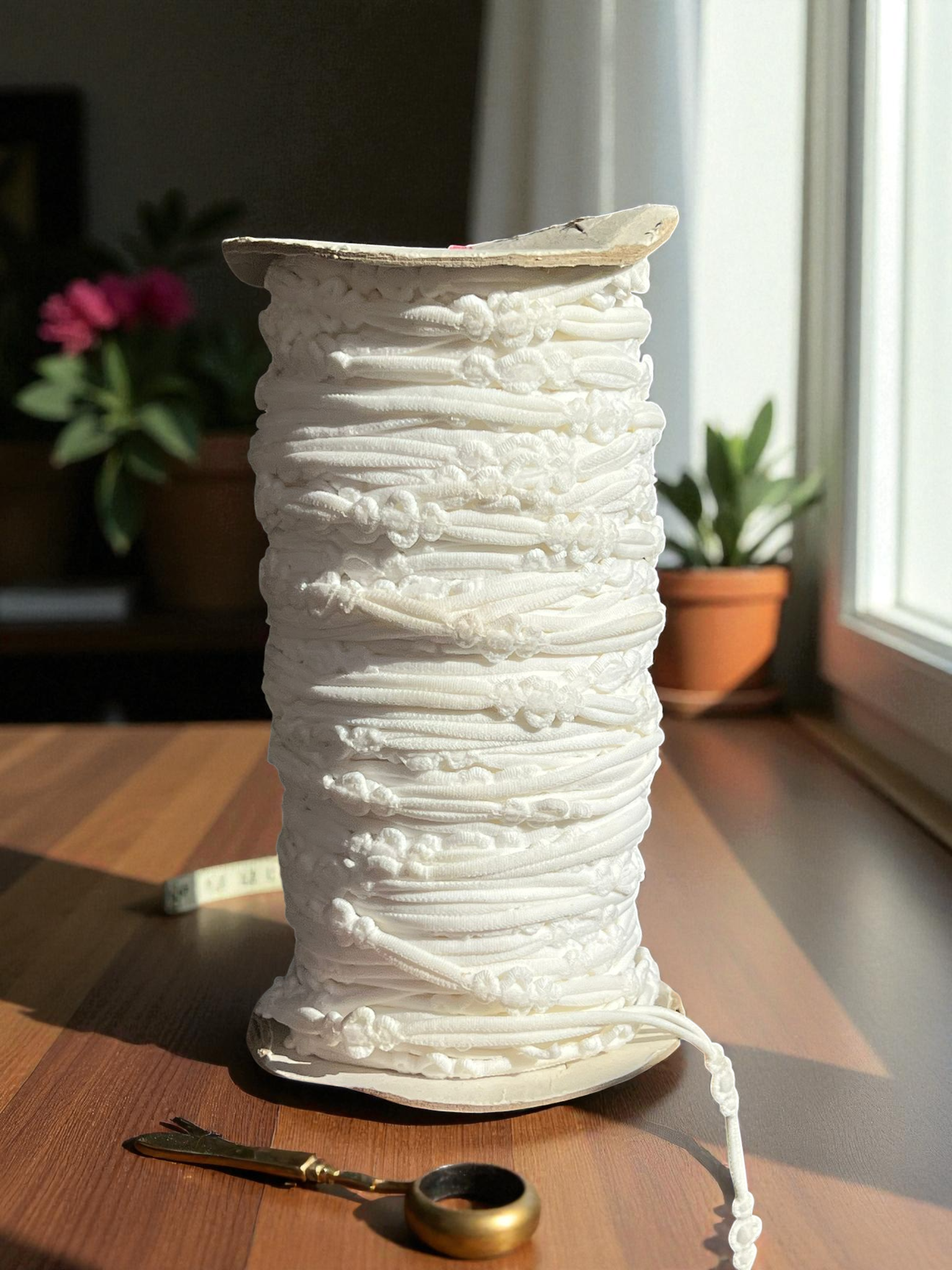 גומי ספגטי לבן פומפונים