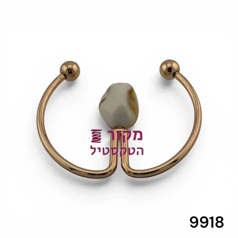 אבזם חיבור דקורטיבי מוזהב עם אבן טבעית מנומרת