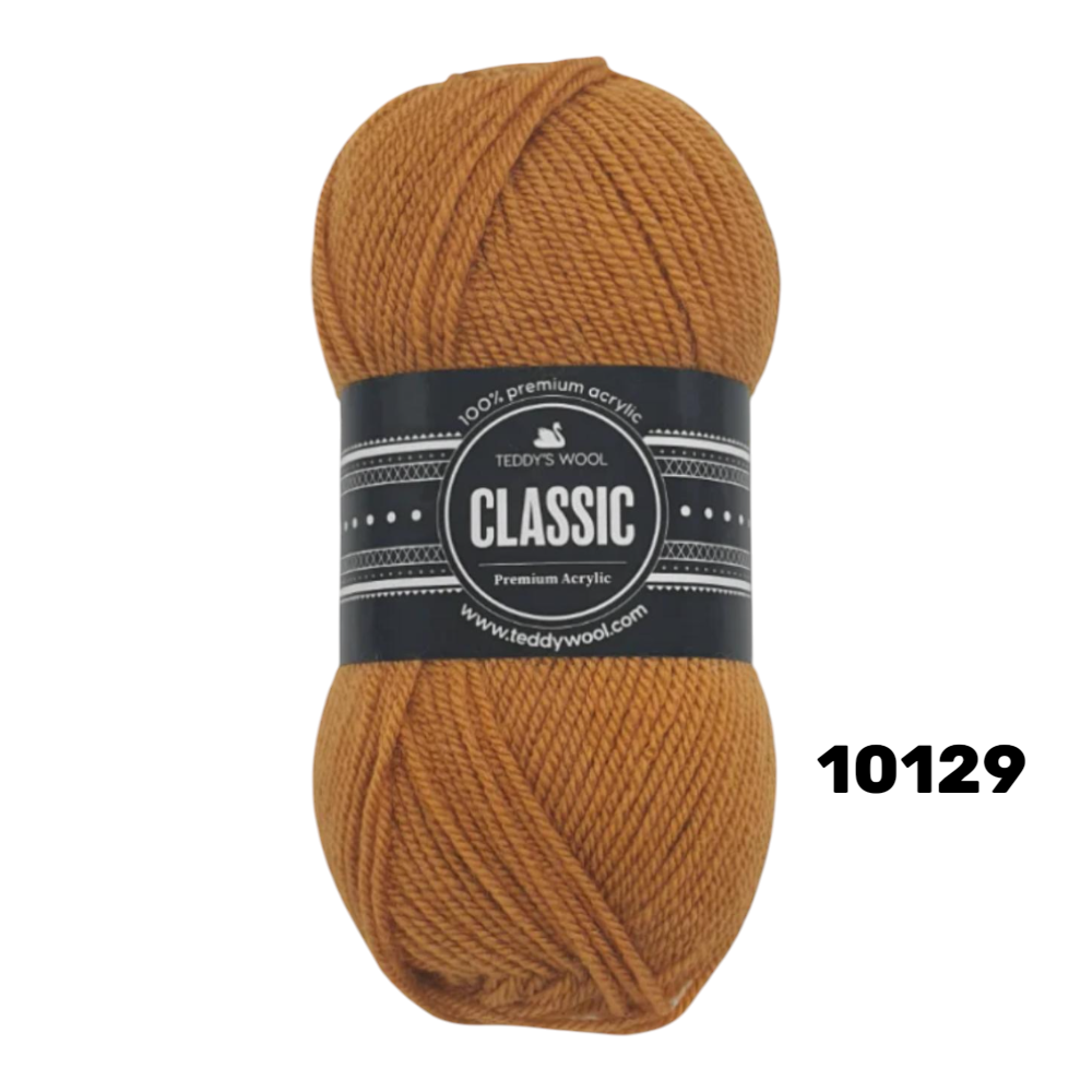 חוט סריגה Teddy's Wool CLASSIC צבע 10129 – צהוב חרדל / זהב – 100% אקרילן פרימיום – 100 גרם / 220 מטר