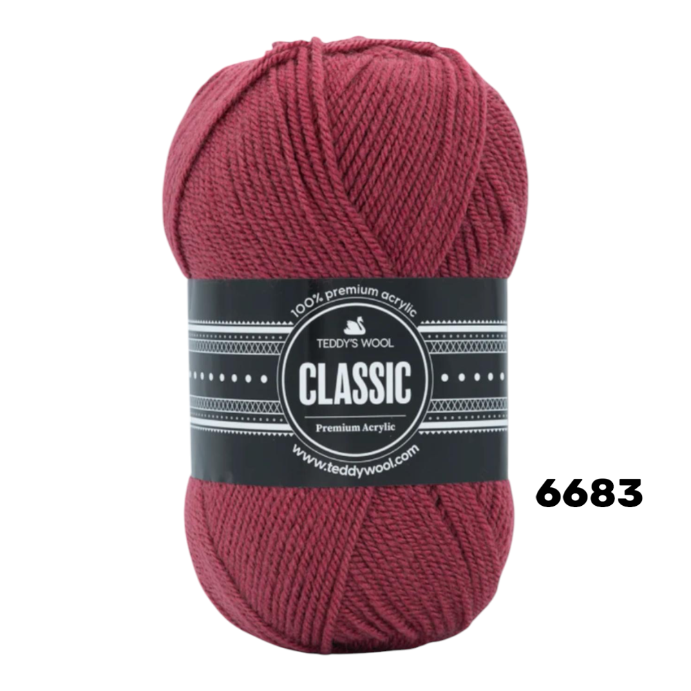 חוט סריגה Teddy's Wool CLASSIC צבע 6683 – ורוד עתיק / בורדו בהיר – 100% אקרילן פרימיום – 100 גרם / 240 מטר