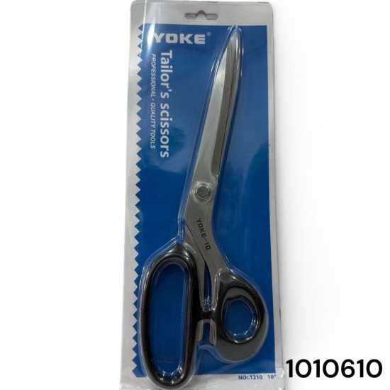 מספריים מקצועיים לתפירה YOKE דגם 1210 (101610) – 10 אינץ' Heavy Duty – נירוסטה – למספרת בדים עבים וכורכנות תעשייתית