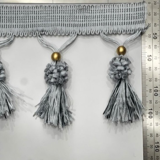 פס פרנזים אפור-כסוף עם חרוז מוזהב – גובה 10 ס״מ דגם6067