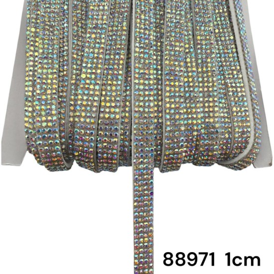 סרט אבני קריסטל הולוגרפי על בסיס אפור 1 ס״מ 88971