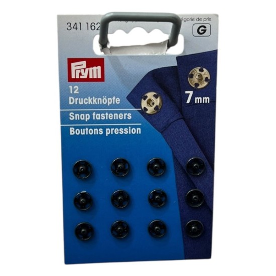 סט 12 טיק-טקים מתכת Prym – קוטר 7 מ”מ, צבע שחור