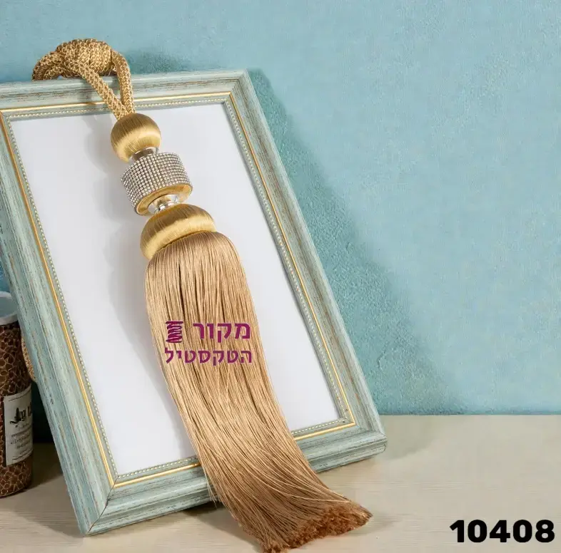 אוחז וילון קריסטל זהב – גדיל דקורטיבי יוקרתי לקשירת וילונות 