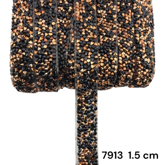 סרט אבנים שחור‑נחושת פירמידלי עם דבק 1.5 ס״מ 7913