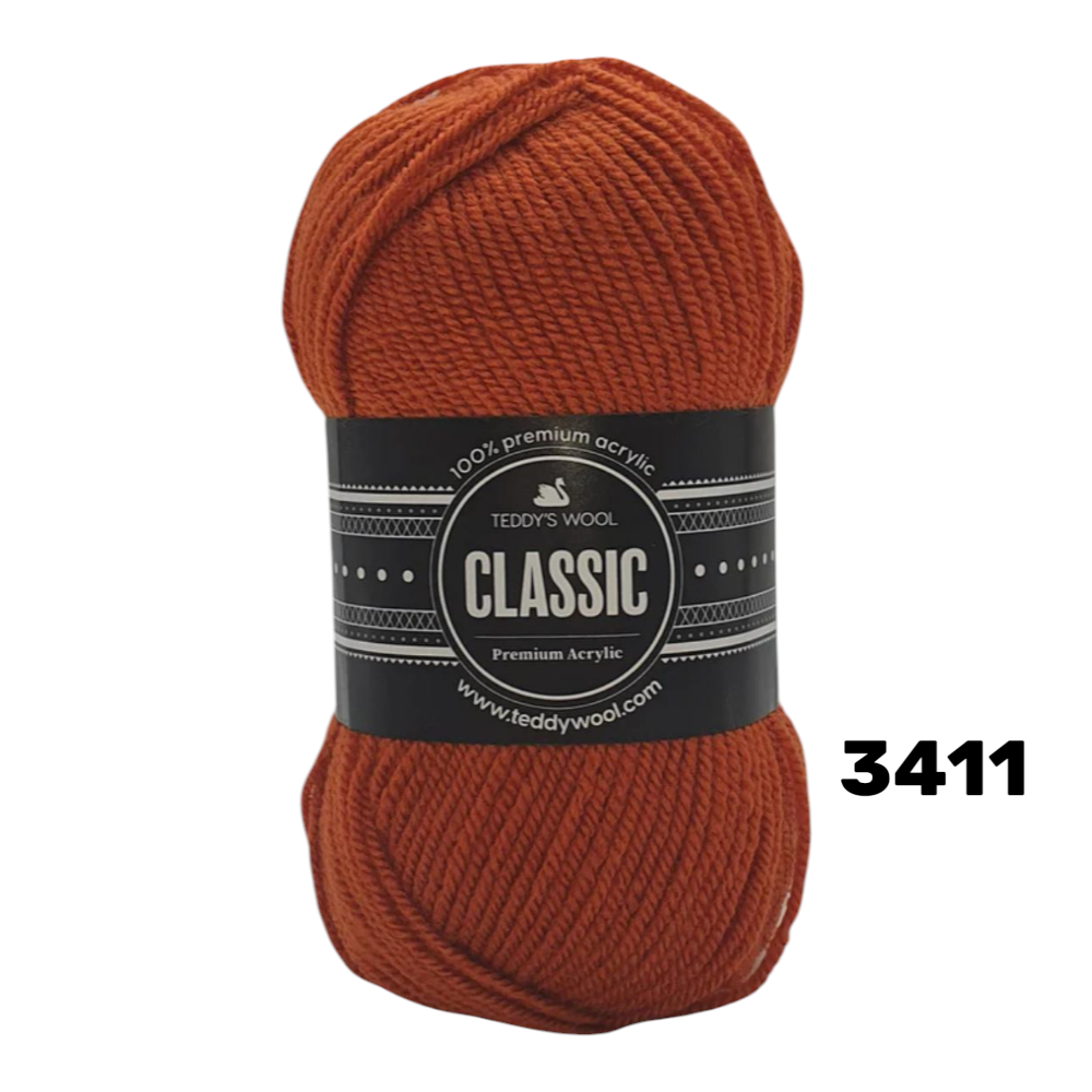 חוט סריגה Teddy's Wool CLASSIC – צבע 3411 חום חלדה/חלודה – 100% אקריליק פרימיום – 100 גרם / 220 מטר