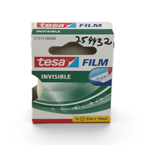 סרט דבק שקוף Tesa Film INVISIBLE 33m x 19mm | סרט סלוטייפ בלתי נראה | ניתן לכתיבה | דגם 254432