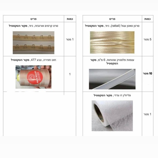 ערכת חומרים לקורס בניית מחוך וחזייה | שנקר | מקור הטקסטיל
